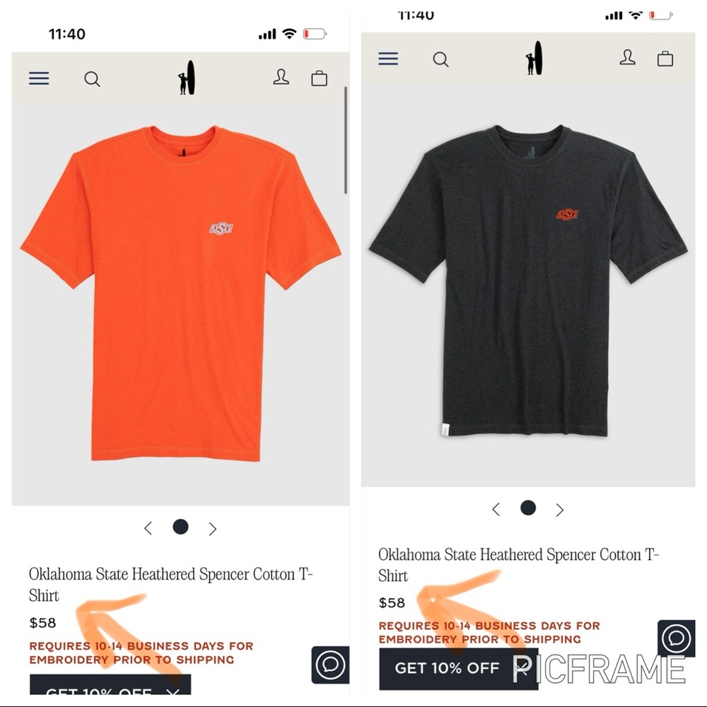 2 - Johnnie O's men's XXL Oklahoma State embroidered tees!  $58 each new.